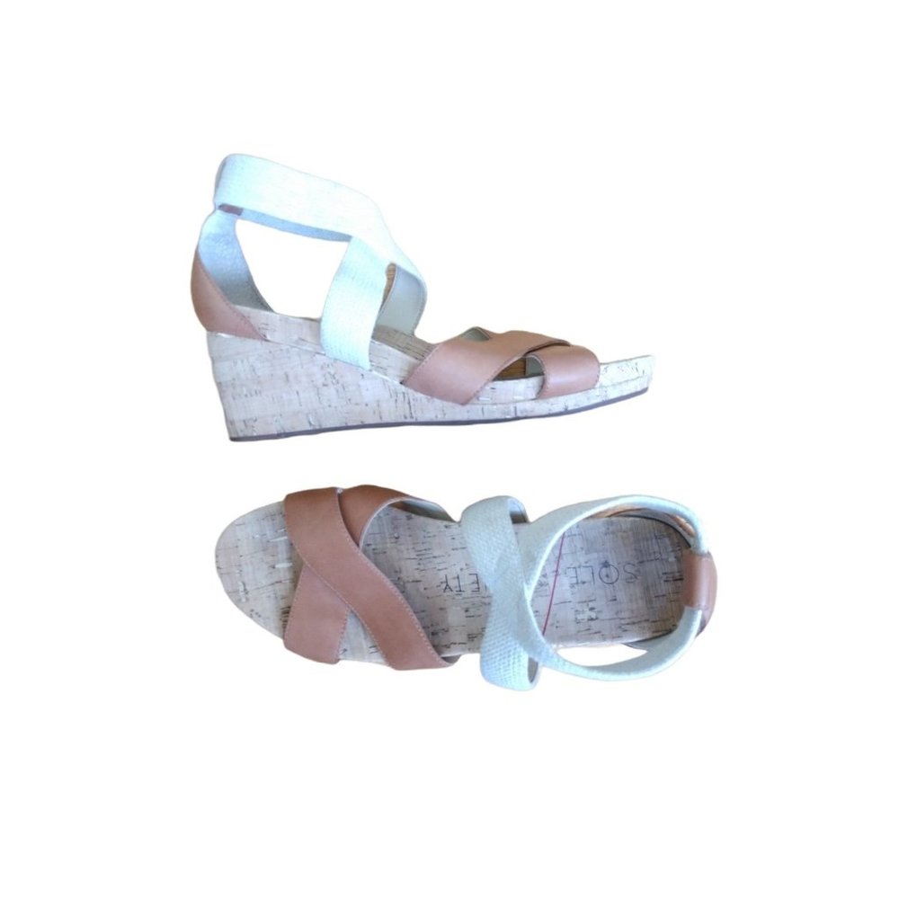 Sole Society Kimlee Leather and Cork Cross Front Wedge Sandal Size 8